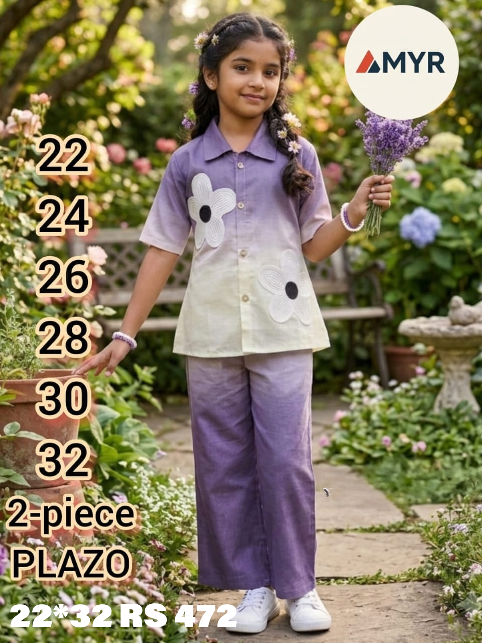 Girls Designer Floral Shirt with Wide-Leg Palazzo